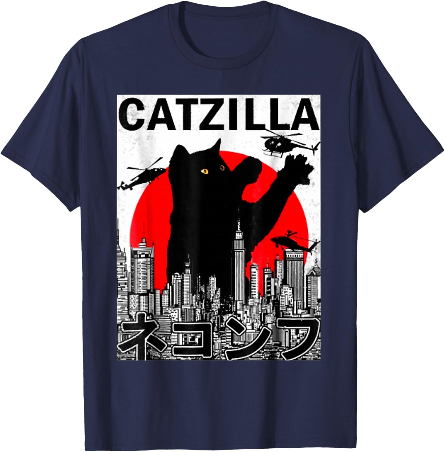 Catzilla Cute Art Japanese Cat Stuff for Cat Lover Mom Dad T-Shirt - T-Shirt | Navy