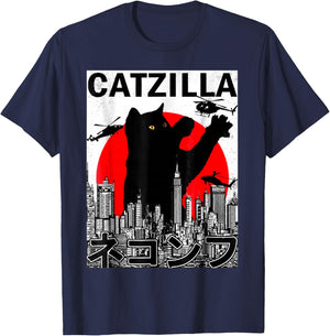 Catzilla Cute Art Japanese Cat Stuff for Cat Lover Mom Dad T-Shirt - T-Shirt | Navy