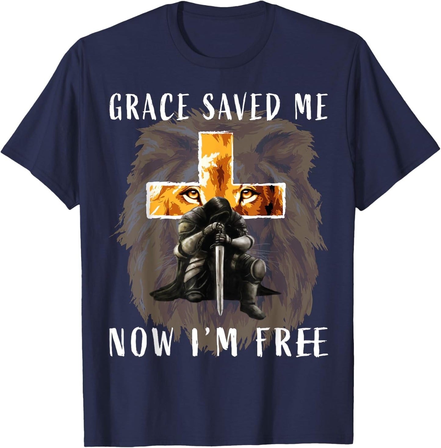 Grace Saved Me Christian Religious Sayings Lion Graphic Men T-Shirt - T-Shirt | Navy