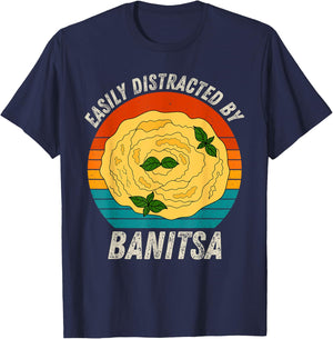 Vintage Easily Distracted By Banitsa Retro Food lover T-Shirt - T-Shirt | Navy