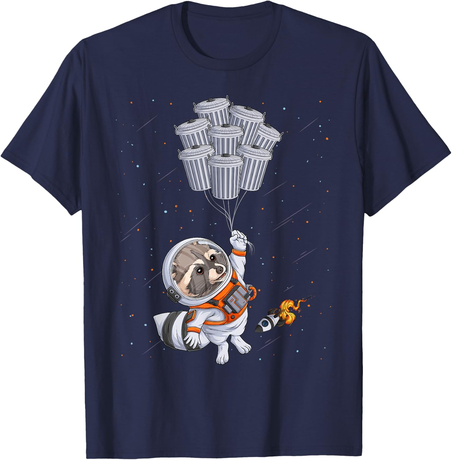 Astronaut animal funny Raccoon Moon trash cans space T-Shirt - T-Shirt | Navy