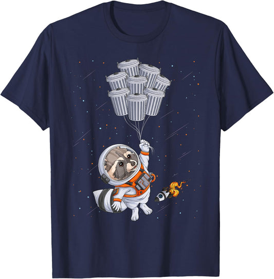 Astronaut animal funny Raccoon Moon trash cans space T-Shirt - T-Shirt | Navy