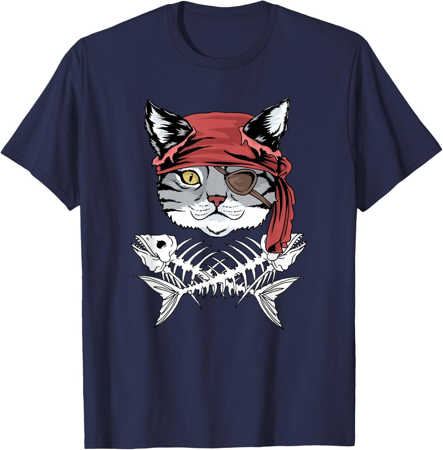 Cat Pirate Funny Cats Pirate Shirt T-Shirt - T-Shirt | Navy