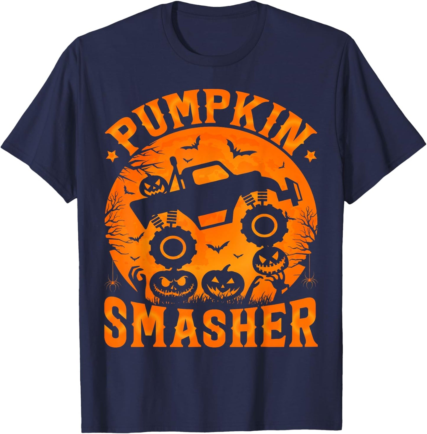 Pumpkin Smasher Halloween Monster truck Boys Halloween Kids T-Shirt - T-Shirt | Navy