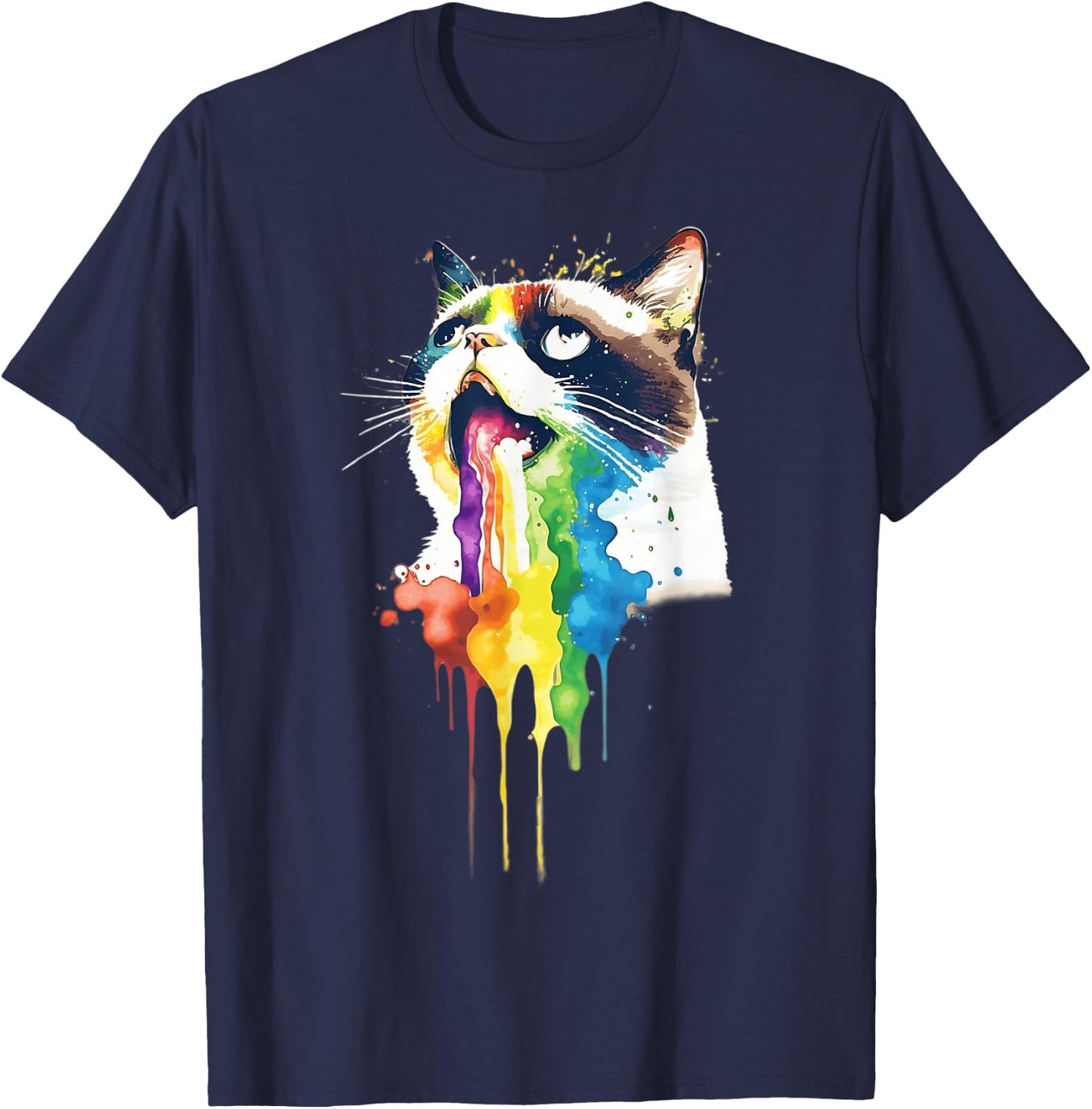 Wacky Barf Cat Rainbow Men Women Kids T-Shirt - T-Shirt | Navy