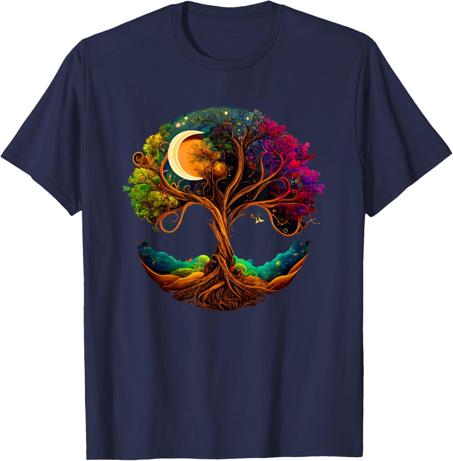 Moon Phases Tree of Life T-Shirt - T-Shirt | Navy