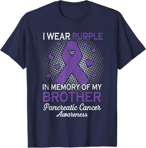 I Wear Purple Purple In Memory Of Brother Pancreatic Cancer T-Shirt - T-Shirt | Navy