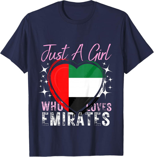 Just A Girl Who Loves UAE Emirates Heart Flag for Girls T-Shirt - T-Shirt | Navy
