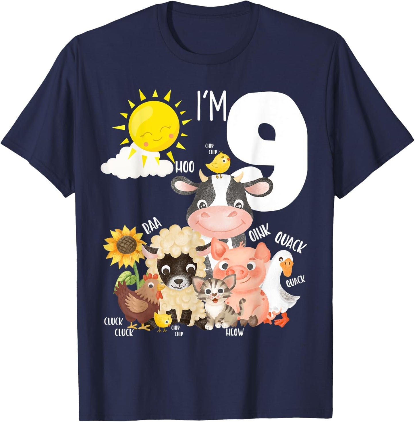 9th Birthday Barnyard Barn Farm Animals Sounds Age 9 Farm T-Shirt - T-Shirt | Navy