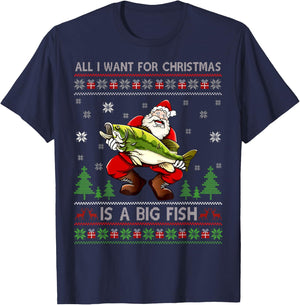 Funny fishing All I Want For Christmas Is A Big Fish T-Shirt - T-Shirt | Navy