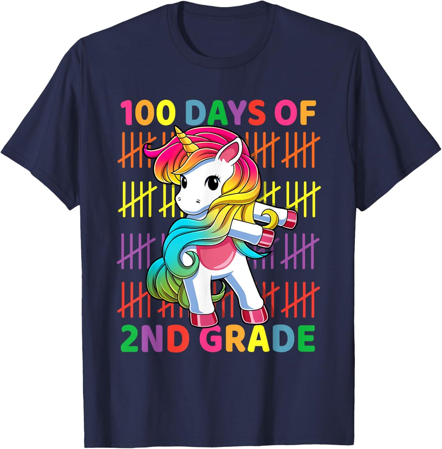 100 Days of 2nd Grade Unicorn Flossing 100th Day Of School T-Shirt - T-Shirt | Navy