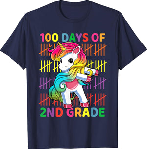 100 Days of 2nd Grade Unicorn Flossing 100th Day Of School T-Shirt - T-Shirt | Navy