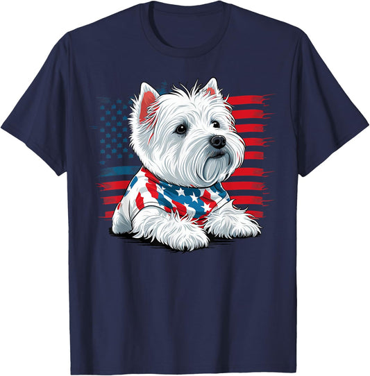 USA 4th Of July West Highland White Terrier American Westie Women Kids Men T-Shirt - T-Shirt | Navy