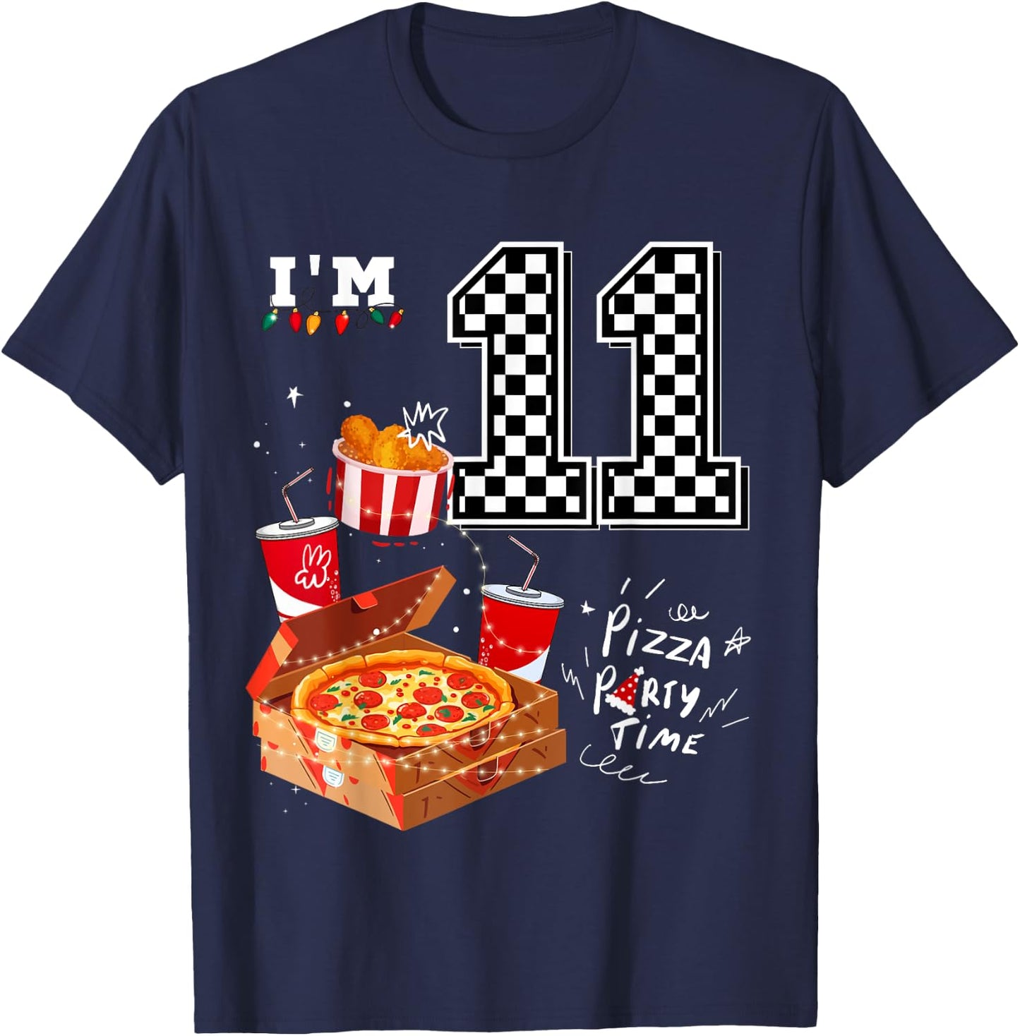 Funny Pizza Lover 11th Birthday Crew 11 Years Old Boys Match T-Shirt - T-Shirt | Navy