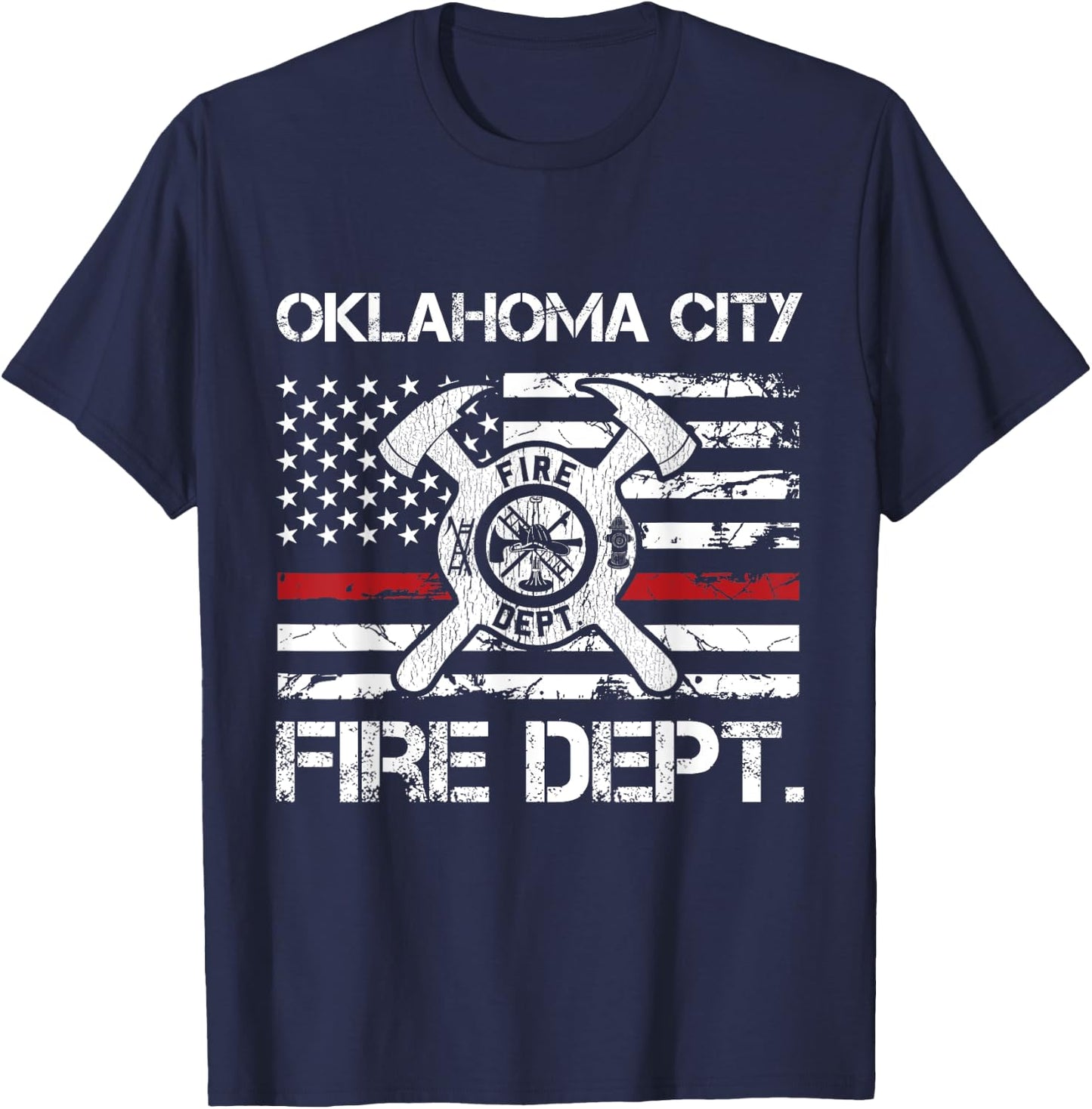 Oklahoma City Oklahoma Fire Department Thin Red Line Fireman T-Shirt - T-Shirt | Navy