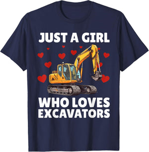 Funny Excavator Art For Girls Women Toddler Excavator Lover T-Shirt - T-Shirt | Navy