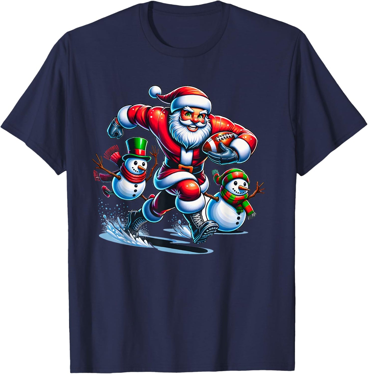 Christmas Football Santa Playing Football T-Shirt - T-Shirt | Navy