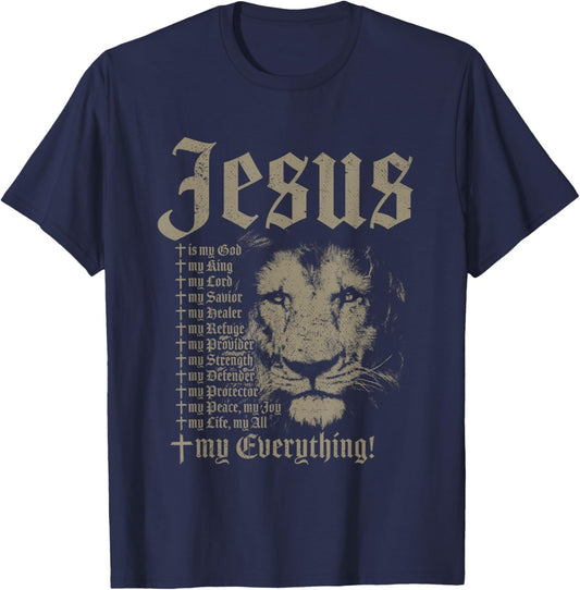 Jesus Is My God King Lord Savior Protector Lion Christian T-Shirt - T-Shirt | Navy