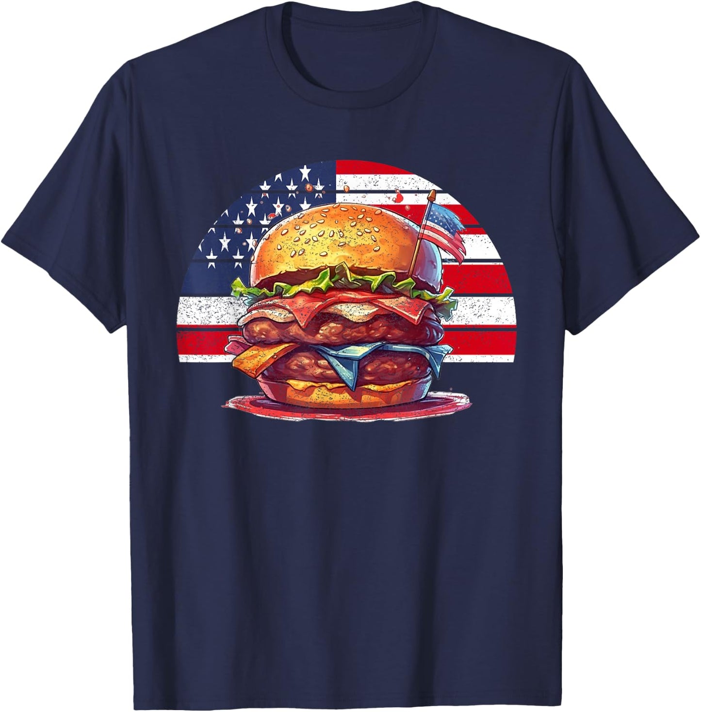 4th Of July Burger Vintage American USA Flag Women T-Shirt - T-Shirt | Navy