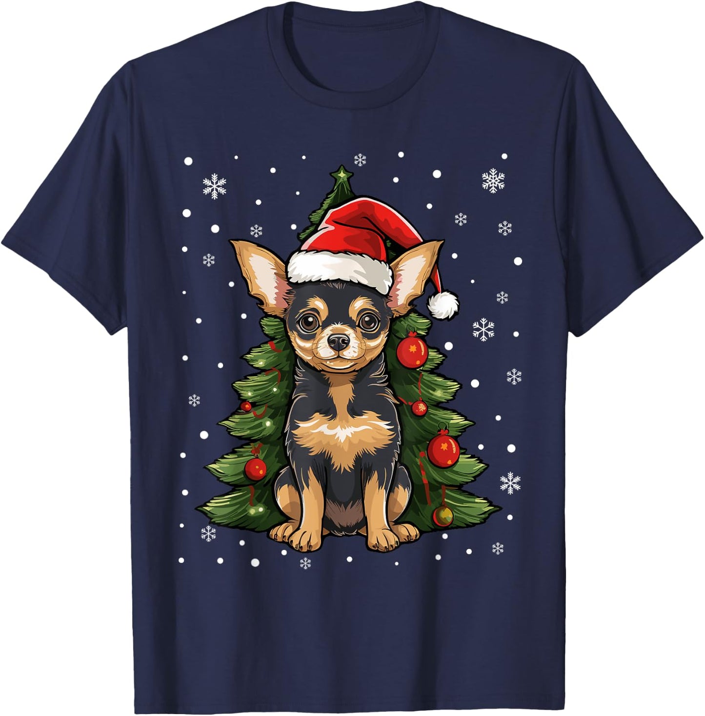 Chihuahua Dog Christmas Tree Santa Hat Xmas Pajama T-Shirt - T-Shirt | Navy