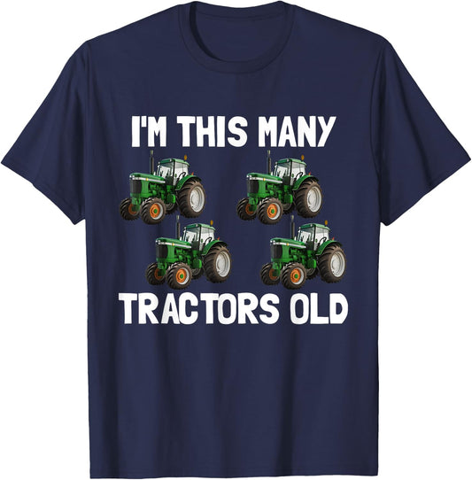 I'm This Many Tractors Old 4 Years Old Boys 4th Birthday T-Shirt - T-Shirt | Navy