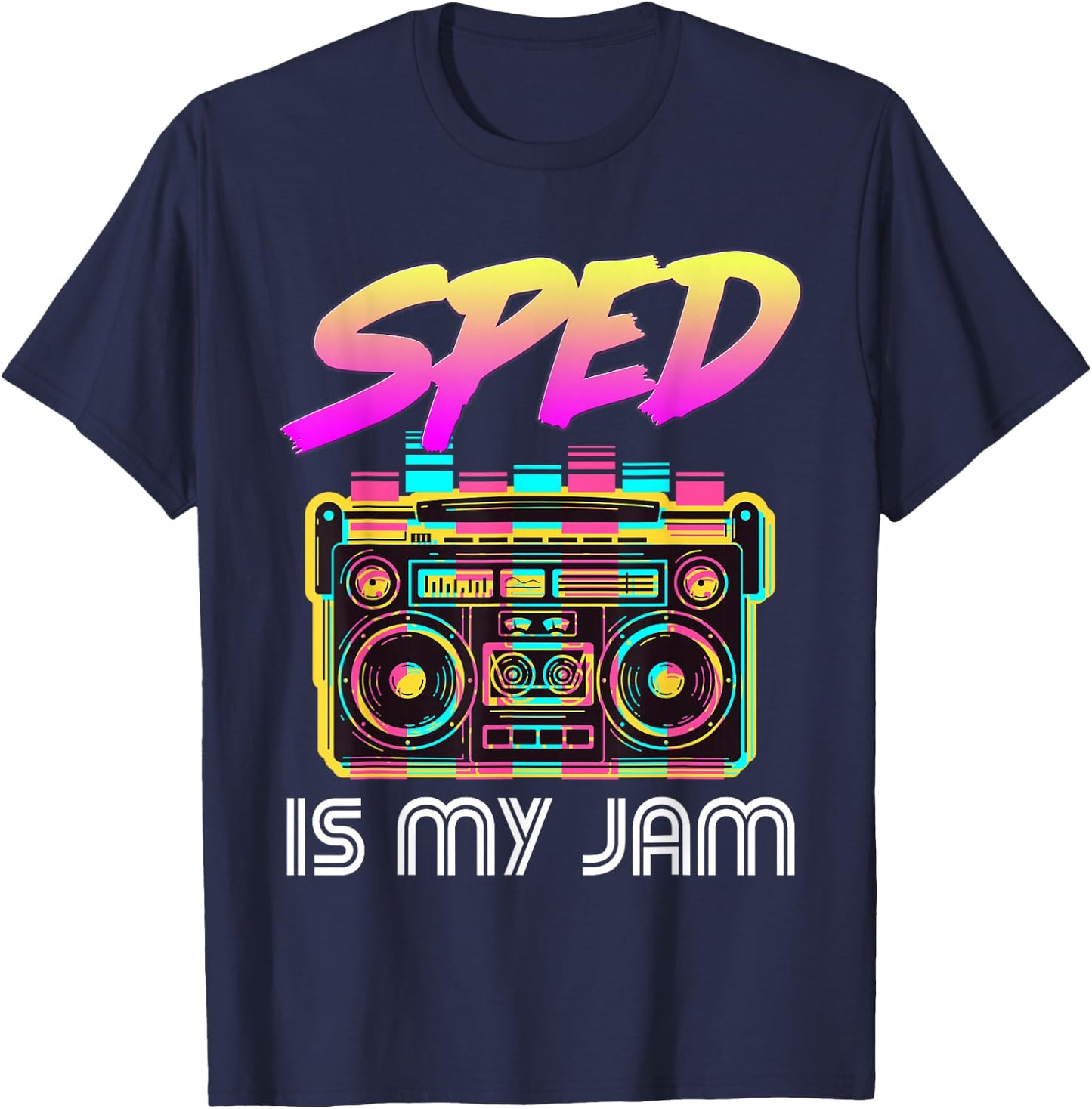 Back to School Retro SPED is My Jam 80s Teacher Boombox T-Shirt - T-Shirt | Navy