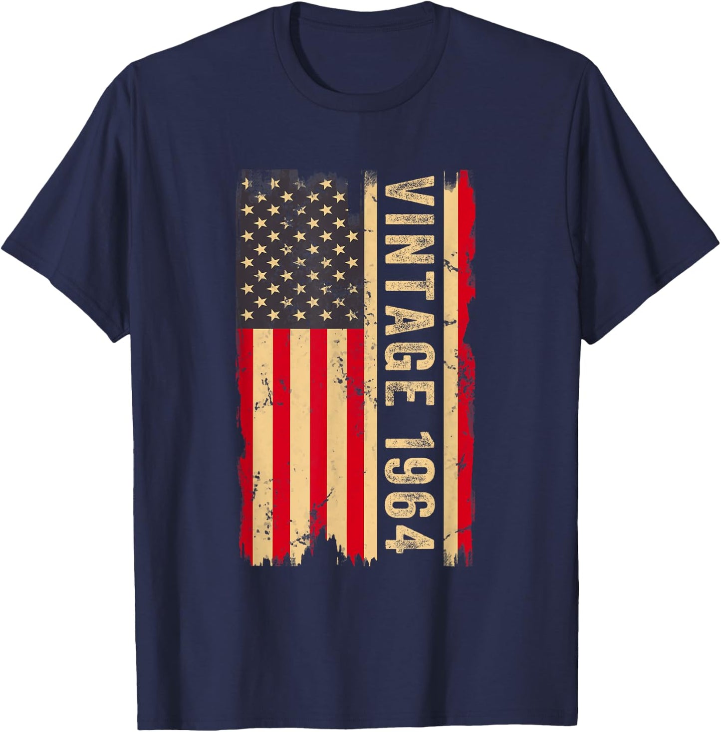 Vintage 1964 60th Birthday Gifts 60 Years Old American Flag T-Shirt - T-Shirt | Navy