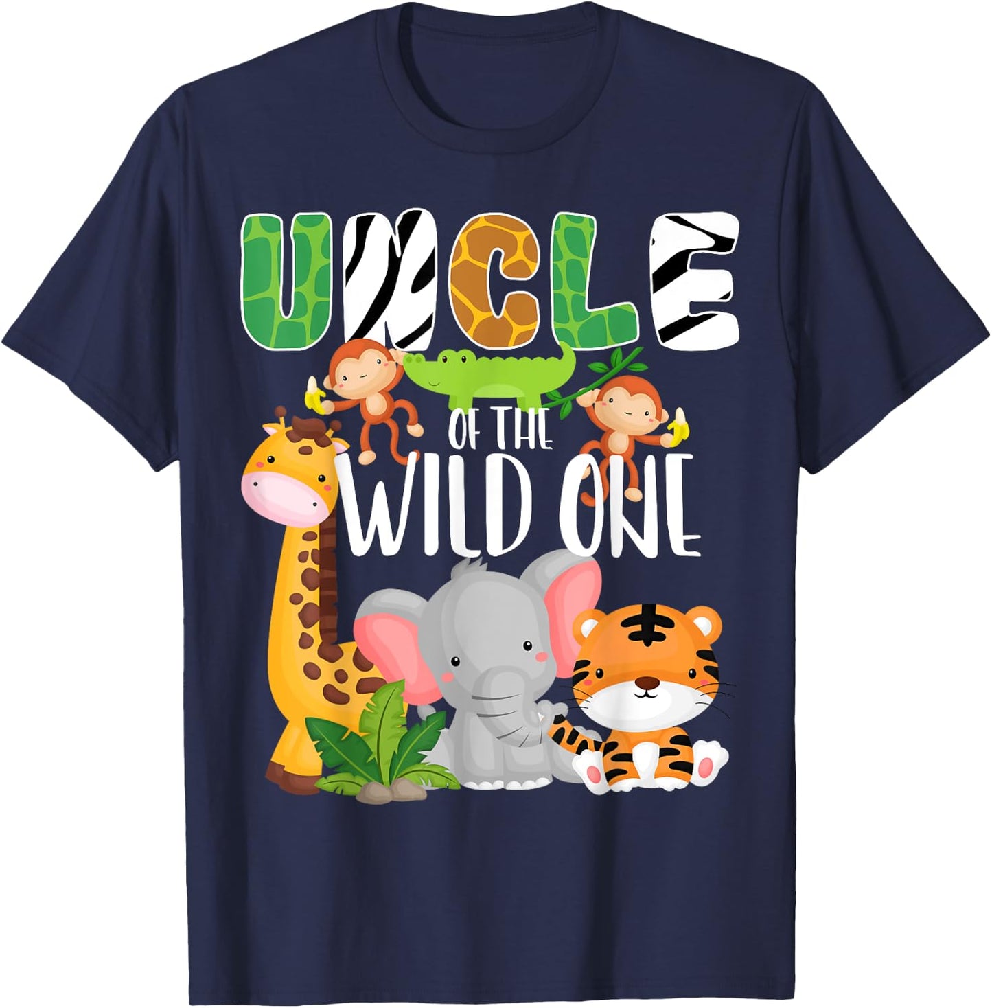 Uncle of the Wild One Zoo Theme Birthday Safari Animals T-Shirt - T-Shirt | Navy