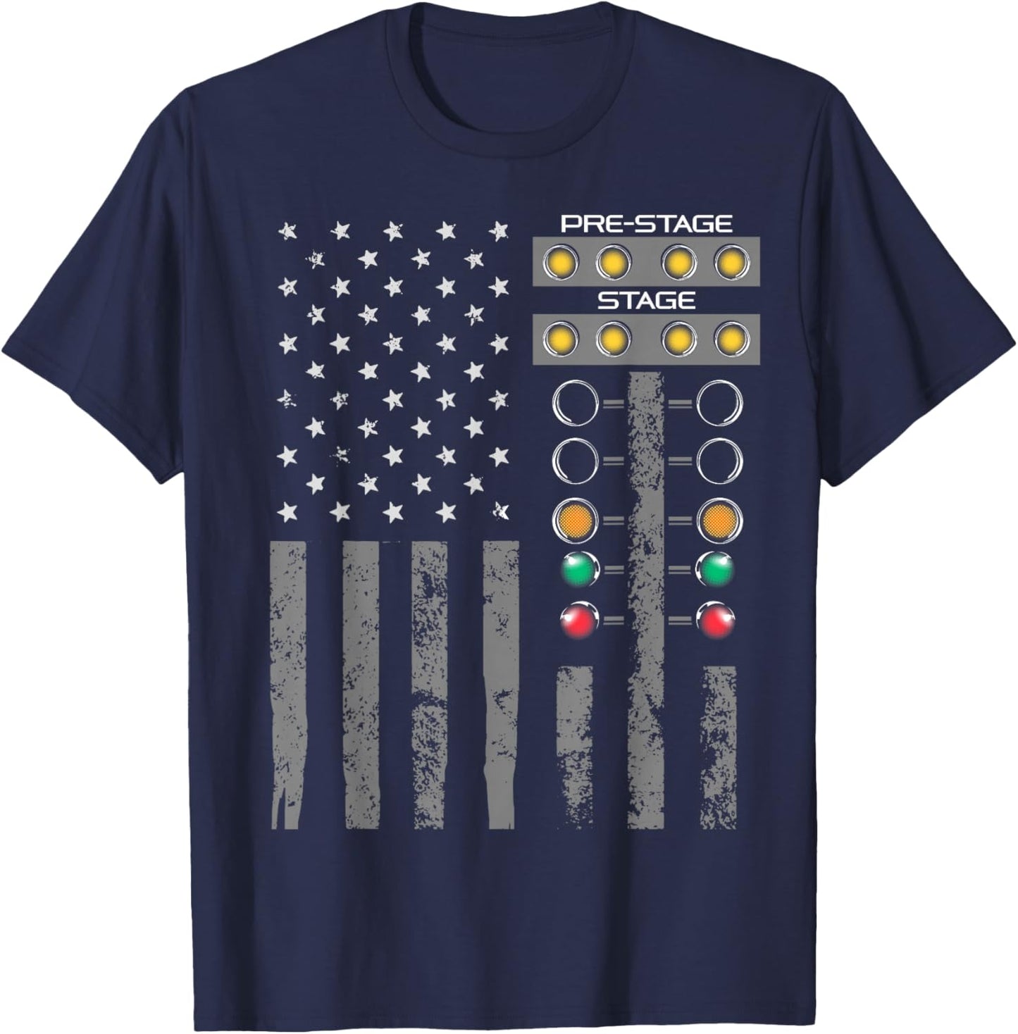 American Flag Drag Strip Auto Tree Light for Racecar Driver T-Shirt - T-Shirt | Navy