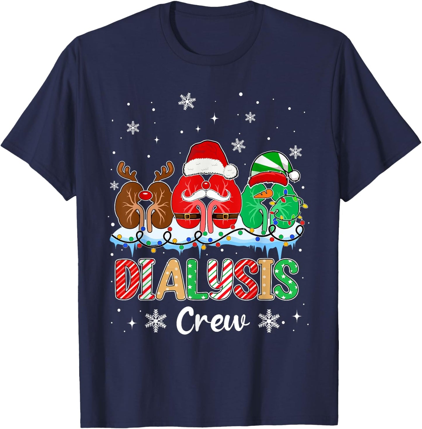 Dialysis Crew Christmas Lights Dialysis Nurse Xmas T-Shirt - T-Shirt | Navy