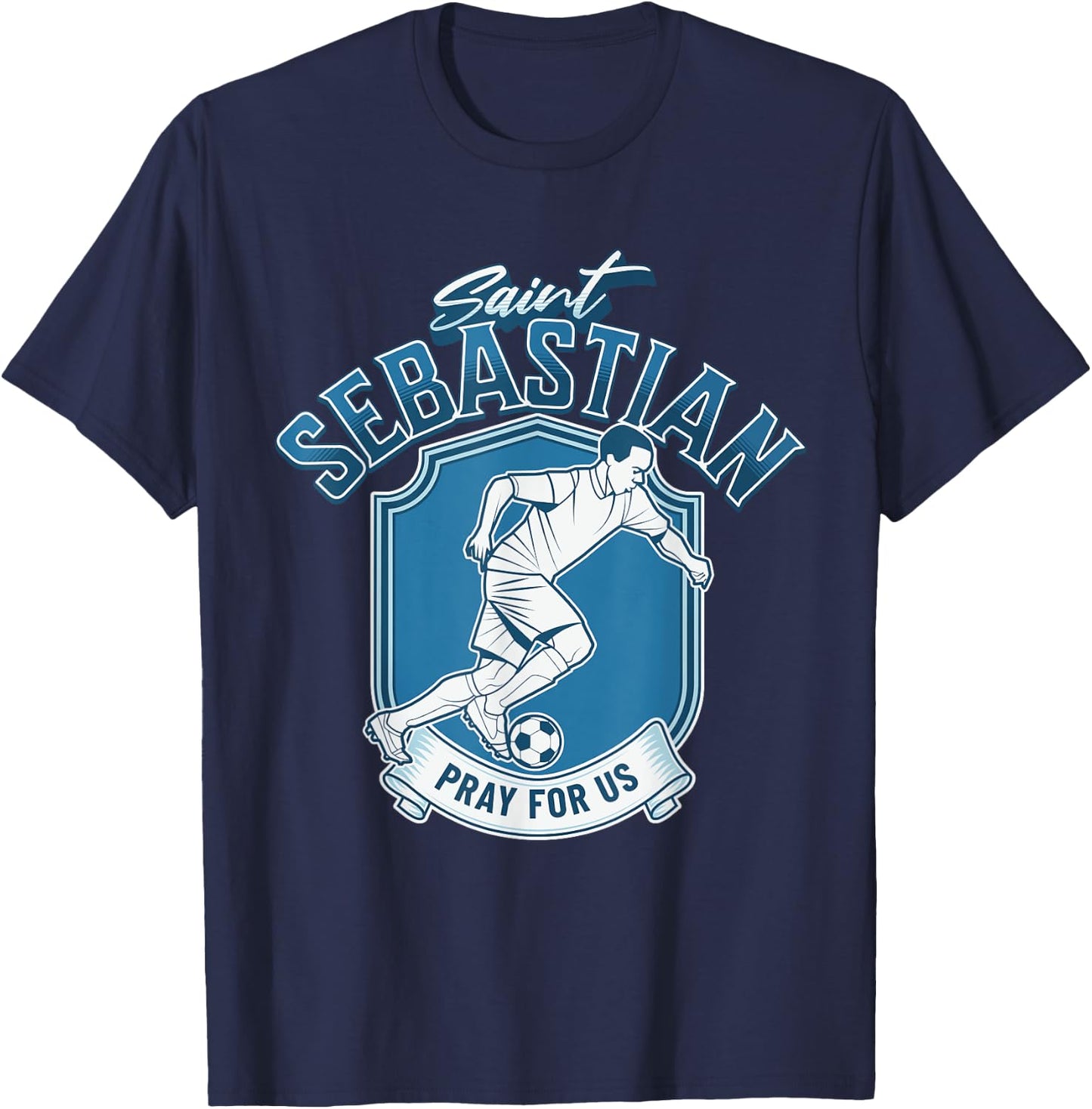 St Sebastian Patron Saint of Athletes Soccer Ball Football T-Shirt - T-Shirt | Navy
