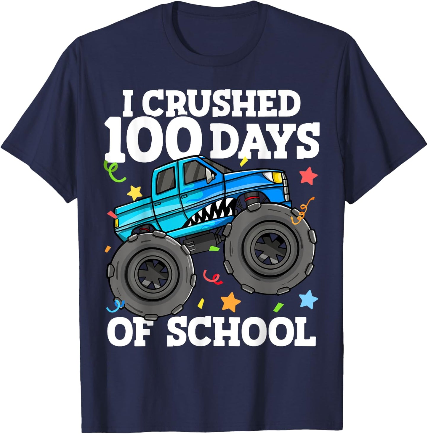 100 Days of School Monster Truck 100th Day of School Boys T-Shirt - T-Shirt | Navy