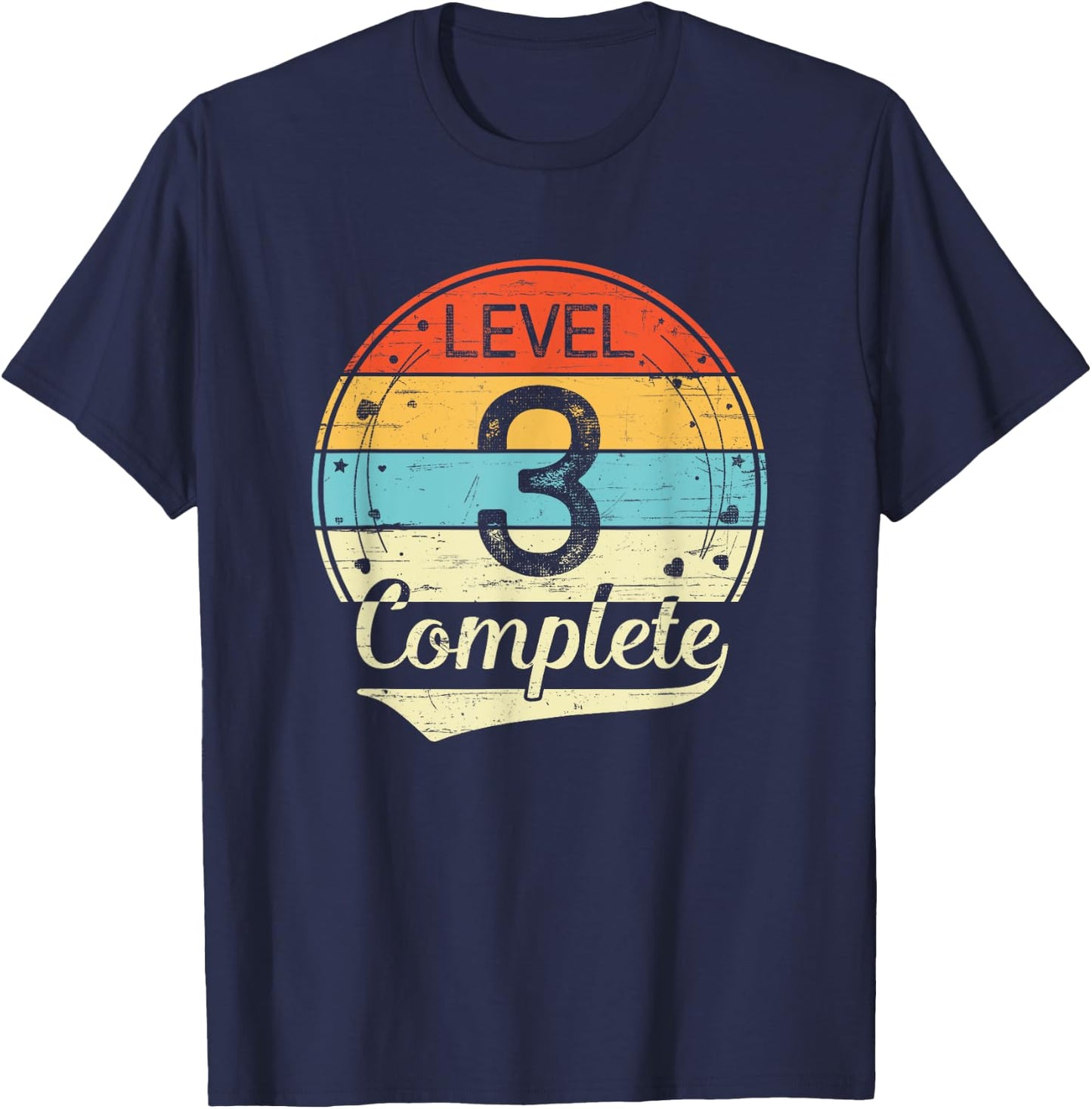 Level 3 Complete Retro 3rd Wedding Anniversary T-Shirt - T-Shirt | Navy