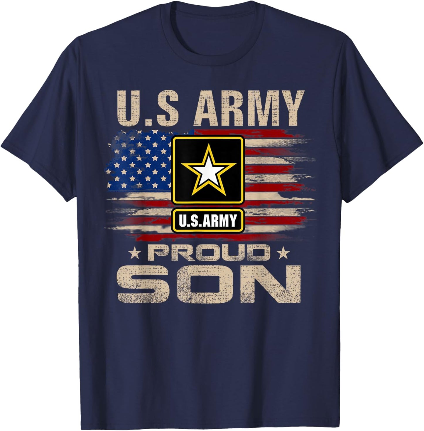Vintage U.S Army Proud Son With American Flag T-Shirt - T-Shirt | Navy