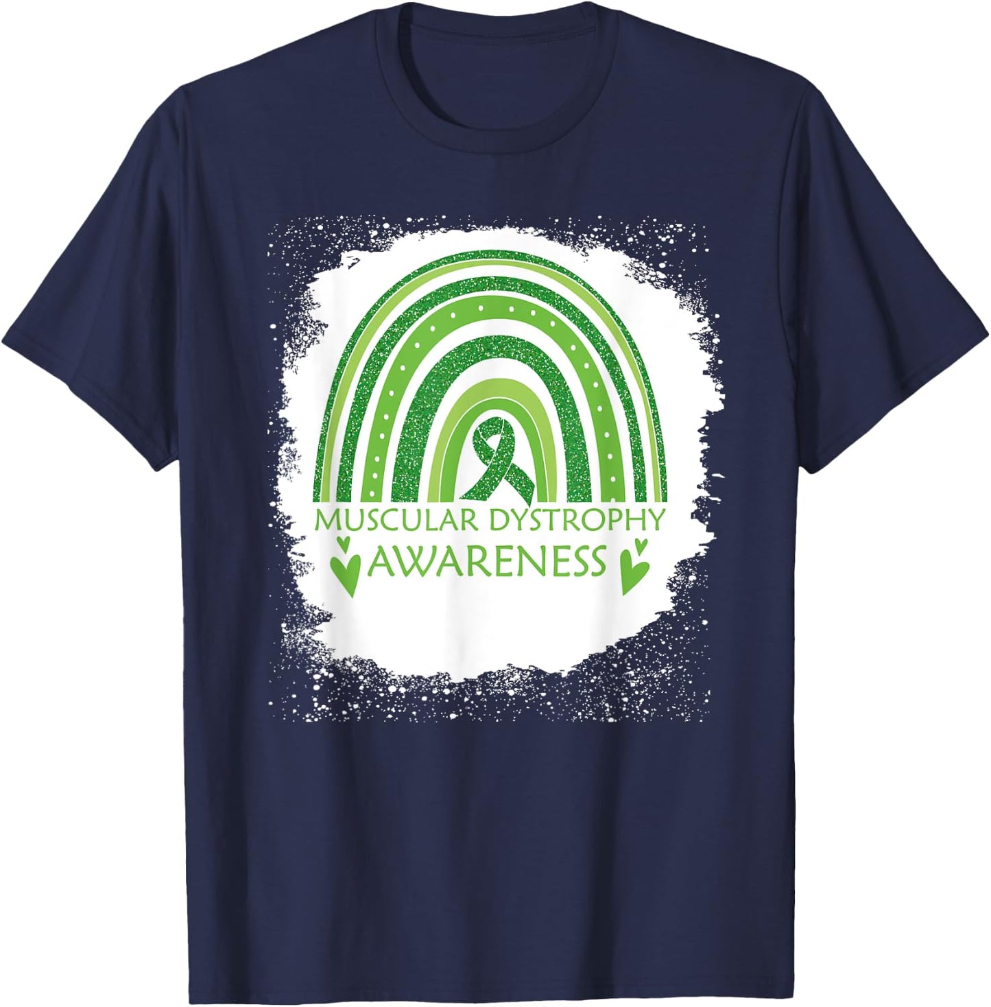 Muscular Dystrophy Awareness Bleached Rainbow Green Ribbon T-Shirt - T-Shirt | Navy