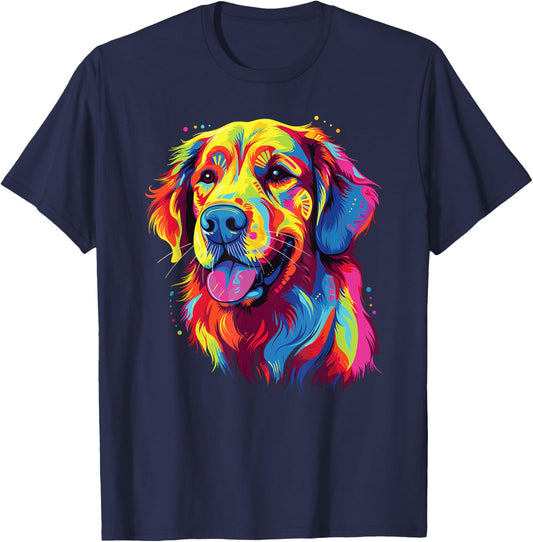Watercolor Colorful Golden Retriever Dog T-Shirt - T-Shirt | Navy