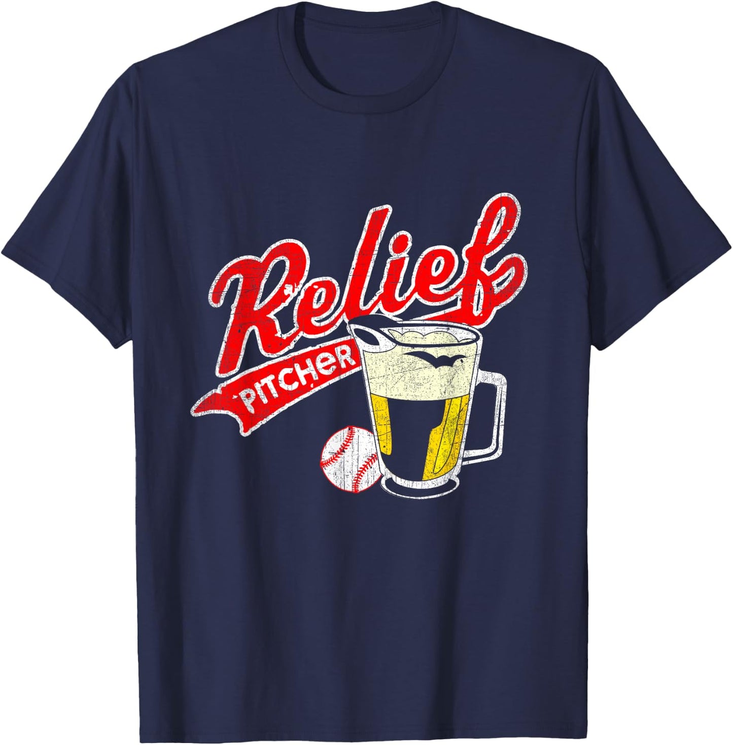 Relief Pitcher Beer and Baseball - Funny Player T-Shirt - T-Shirt | Navy
