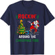 Rockin Around Christmas Tree Funny Rocker Santa Music T-Shirt - T-Shirt | Navy