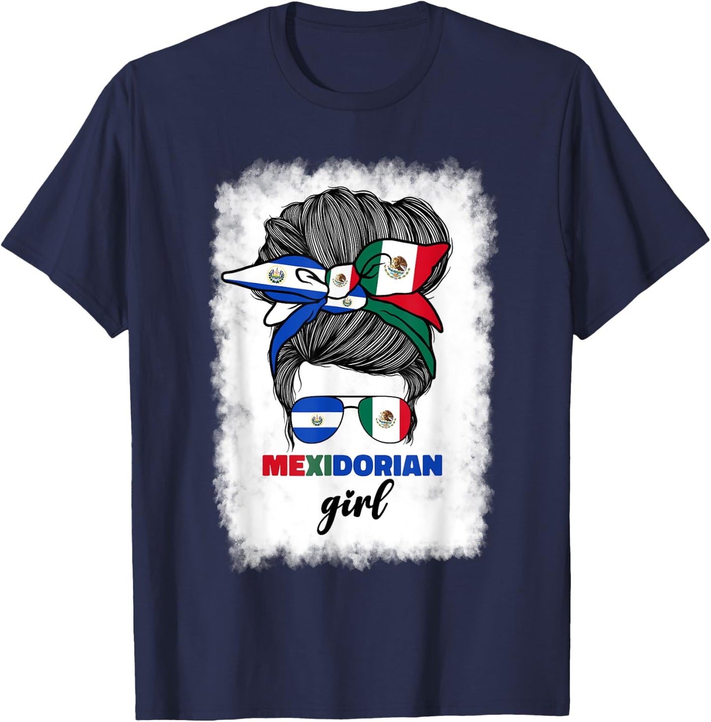 Half Mexican And Salvadorian Mexico El Salvador Flag Girl T-Shirt - T-Shirt | Navy