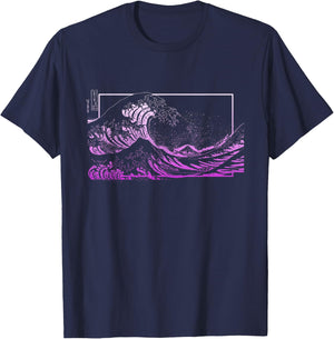 Purple Great Wave Off Kanagawa Purple Color Graphic T-Shirt - T-Shirt | Navy