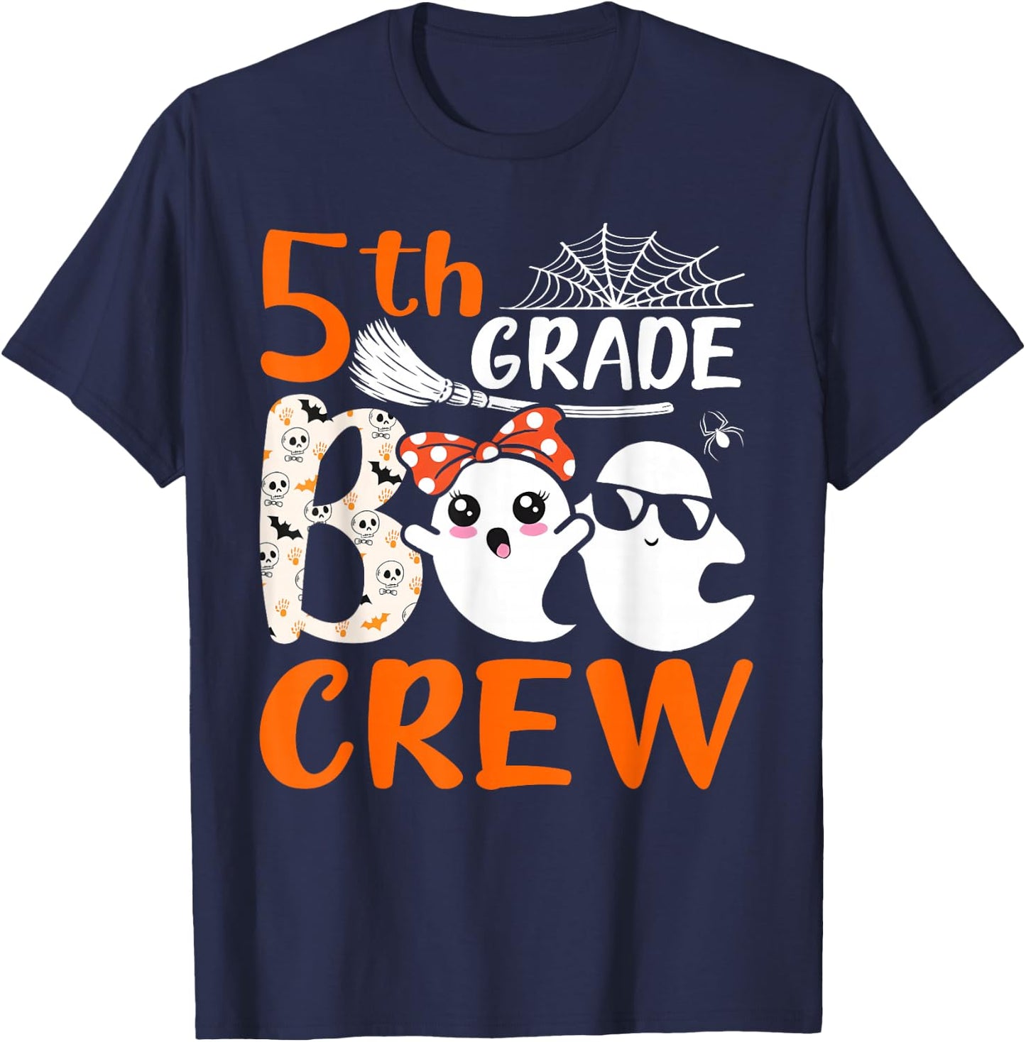 5th Grade Boo Crew Teachers Students Ghost Halloween T-Shirt - T-Shirt | Navy