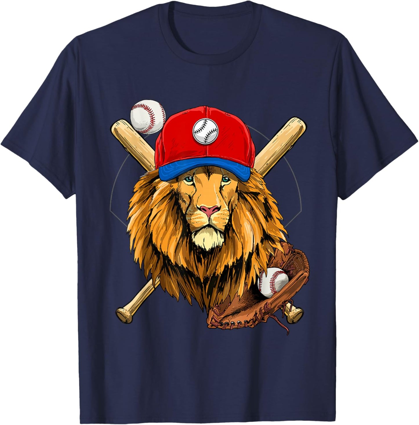 Lion Baseball Lion Lovers Baseball Player T-Shirt - T-Shirt | Navy