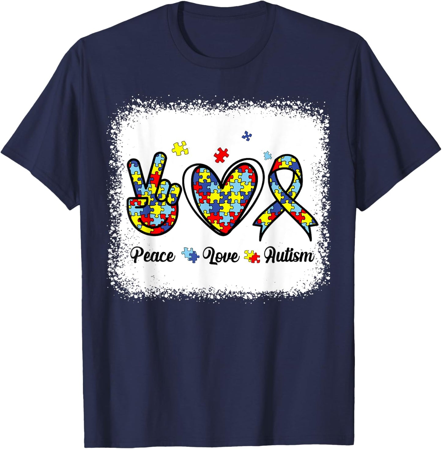 Peace Love Autism Awareness Shirt Kids Women Cute Mom Girl T-Shirt - T-Shirt | Navy