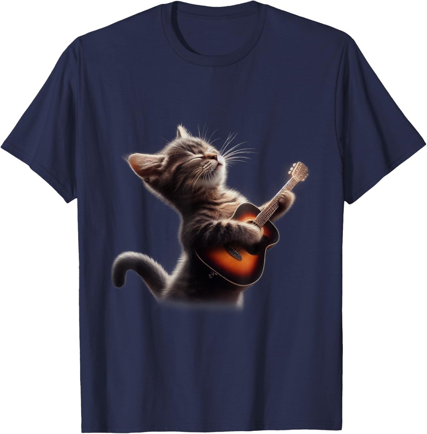 Cat Playing Guitar - Funny Rock Music Guitar Cat Women Kids T-Shirt - T-Shirt | Navy