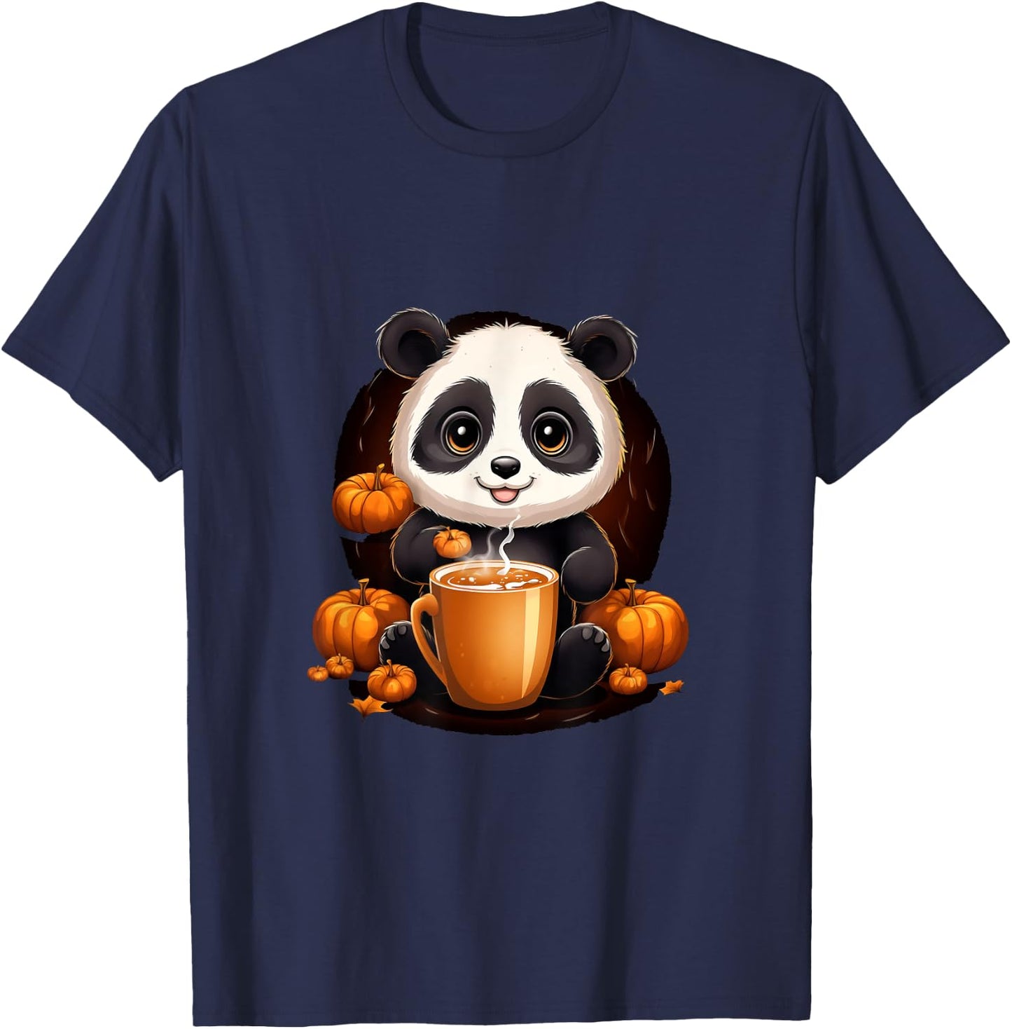 Panda Pumpkin Spice Latte Autumn Halloween T-Shirt - T-Shirt | Navy