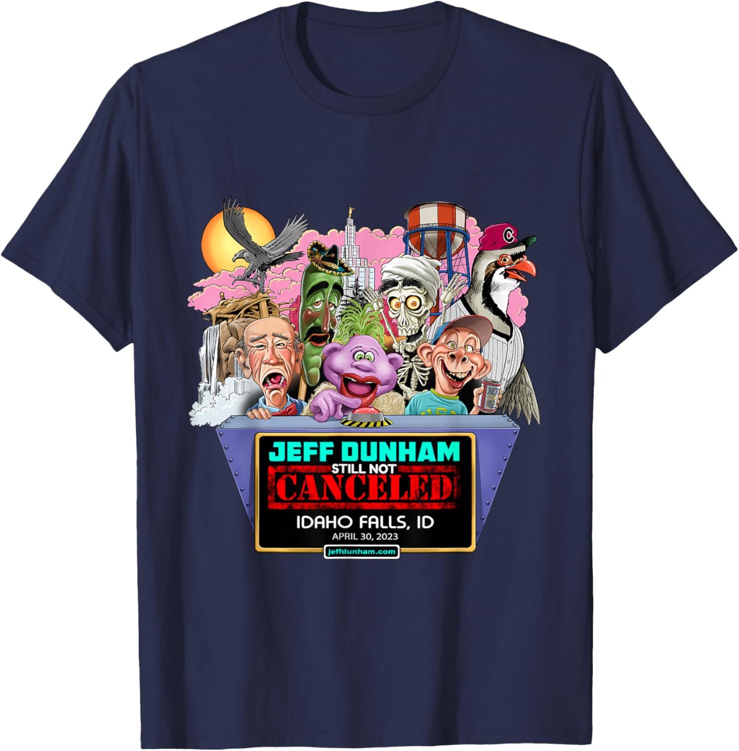 Jeff Dunham Idaho Falls, ID (2023) T-Shirt - T-Shirt | Navy