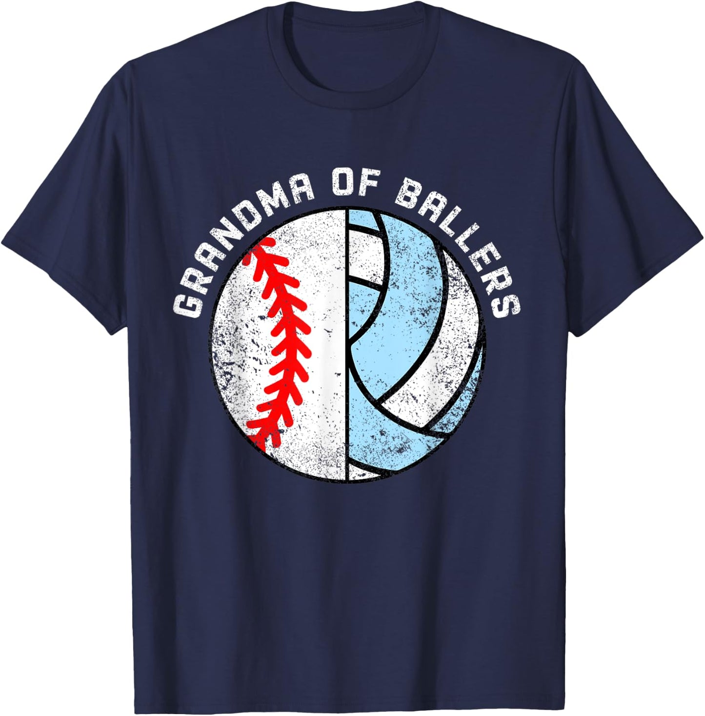 Grandma Of Ballers Funny Baseball Volleyball Grandma T-Shirt - T-Shirt | Navy
