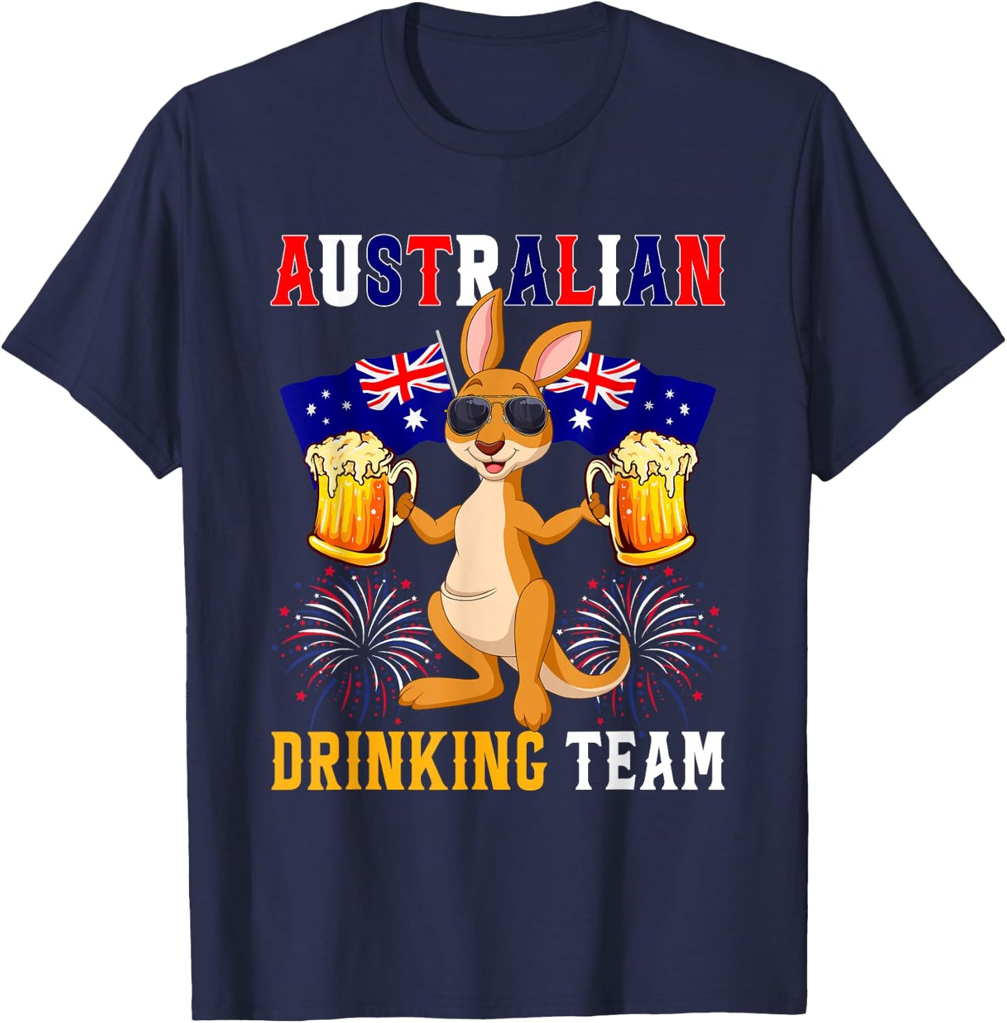 Australian Drinking Team Kangaroo Sunglasses Holding Beers T-Shirt - T-Shirt | Navy