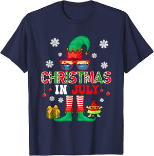 Christmas In July Costume Elf Sunglasses Beach Lover Family Men Women Kids T-Shirt - T-Shirt | Navy