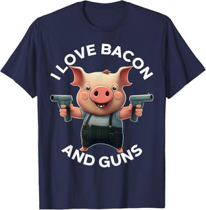 I Love Bacon and Guns - Redneck and Cowboy T-Shirt - T-Shirt | Navy